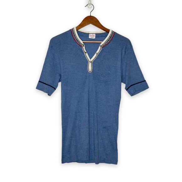 VTG 60s Break Away by Lamplighter Embroidered Short Sleeve Henley Tee Unisex M/L - Picture 2 of 13